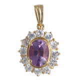 14K Yellow Gold Oval Big Amethyst And Cubic Zirconia Halo Charm Pendant