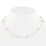 14K Yellow Gold 12 Pearls Rolo Link Chain Necklace