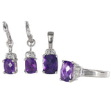 14K White Gold Amethyst And Diamond Ring, Pendant And Earrings Jewelry Set