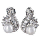 925 Silver Diamond And Pearl Studs Earrings