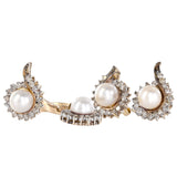 14K Yellow Gold Pearl And Diamond Jewelry Set