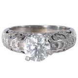 18K White Gold Big Diamond Floral Pattern Engagement Ring