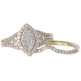 10K Yellow Gold Diamond Cluster Marquise form Engagement Ring And Wedding Band Jewelry Set