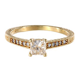 14K Yellow Gold Diamond Princess Cut Engagement Ring adorned with side accents 0.70Ctw