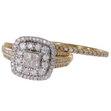 10K Two-Tone Gold Diamond Cluster Engagement Ring And Wedding Band Set