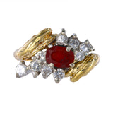 14k Yellow Gold Diamond and Oval Ruby Cocktail Ring