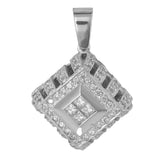 18K White Gold Diamond Cluster Square Pendant