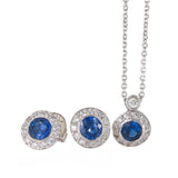 18k White Gold Sapphire and Diamond Necklace and Earring Jewelry Set