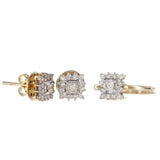 18K Yellow Gold Diamond Princess Cut And Halo Earrings And Ring Jewelry Set