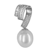 14K White Gold Diamond And Big Pearl Pendant