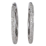 14K White Gold Diamond Round Pave Hoop Earrings