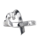 Tiffany & Co Sterling Silver Diamond Swirl Heart Ribbon Ring