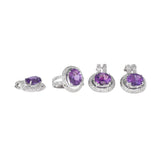 14K White Gold Diamond And Amethyst Pendant, Ring And Earrings Jewelry Set