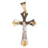 18K Two-Tone Gold Openwork Jesus Crucifix Cross Diamond-Cut Backplate Pendant 2.5"