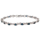 14K White Solid Gold Diamond And Blue Sapphire Bracelet