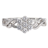 14K White Gold Round Diamond Floral Ring