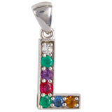 14K White Solid Gold Multiple Gemstones L Design Pendant