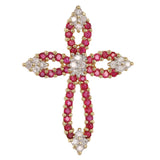 14k Yellow Solid Gold Ruby And Diamond Cross Pendant