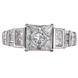 14k White Gold Diamond Princess Cut Cluster Engagement Ring