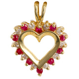 10k solid gold heart shaped pendant with Diamonds and Rubies