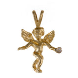 14K Solid Gold And Small Diamond Angel Pendant, Guardian Angel Pendant, Baby Angel Pendant Protection Necklace, Angel Charm , Cherub Charm , Baby Angel Pendant