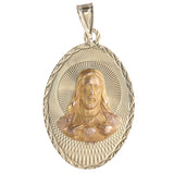 14k Tri-Color Gold Double-Sided Diamond Cut Lady Guadalupe/Jesus Sacred Heart Religious Pendant