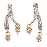 18K Two Tone Solid Gold Diamond Vintage Dangling Y Stud Earrings