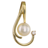 14K Yellow Solid Gold Diamond Pearl Charm Pendant