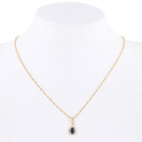 14K Yellow Gold Fancy Rope Chain And Sapphire Oval Halo Diamond Pendant Necklace