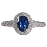 14K White Gold Sapphire Solitaire And Diamond Halo Ring