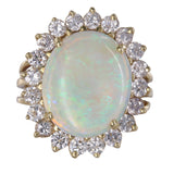 14K Yellow Gold Big Opal And Diamond Halo Cocktail Ring