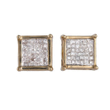 14k Yellow Gold Square Diamond Cluster Stud Earrings 0.72Ctw