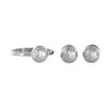 14k White Gold Satin Scattered Diamond Dome Ring And Studs Set