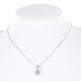 14K White Gold Diamond Floral Pendant Dainty Box Link Chain Necklace 0.16Ctw