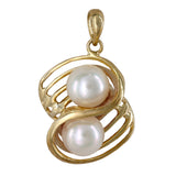 18K Yellow Gold Double Pearl Pendant