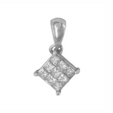 18K White Gold Diamond Cluster Princess Cut Pendant 0.27Ctw