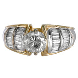 14K Yellow Gold Diamond Contemporary Vintage Round And Baguette-Cut Ring 2.13Ctw