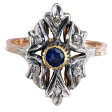 18k Two-Tone Gold Sapphire And Rough Diamond Vintage Cocktail Ring