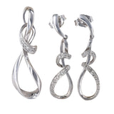 10k White Gold Diamond Twisting Knot Pendant and Drop Earring Jewelry Set