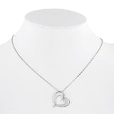 18K White Gold Diamond Heart Charm Fancy Rolo Link Chain Necklace