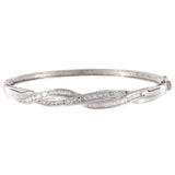 14K White Solid Gold Diamond Bangle Bracelet