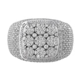 10K White Gold Diamond Cluster Signet Ring For Men 3.35Ctw