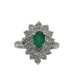 14k White Gold Oval Emerald and Diamond Cluster Ring