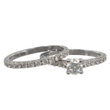 10K White Gold Diamond Engagement and Wedding Half Eternity Band Ring Set