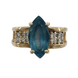 14k Yellow Gold Blue Topaz and Diamond Ring