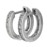 14K White Gold Diamond Small Hoops Earrings