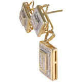 18K Yellow Gold Princess Cut Diamonds Earrings And Pendant Jewelry Set