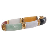 14K Yellow Solid Gold Multi-Color Jade Segment Bracelet