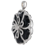 18K White Gold Diamond And Onyx Flower Design Big Pendant