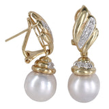 14K Yellow Gold Pearl And Diamonds Pendant And Earrings Set